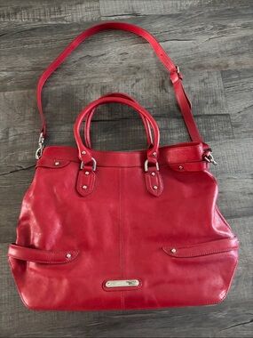 Cole Haan Red Leather Shoulder Hobo Tote Bag, Multiple Pockets, Like New